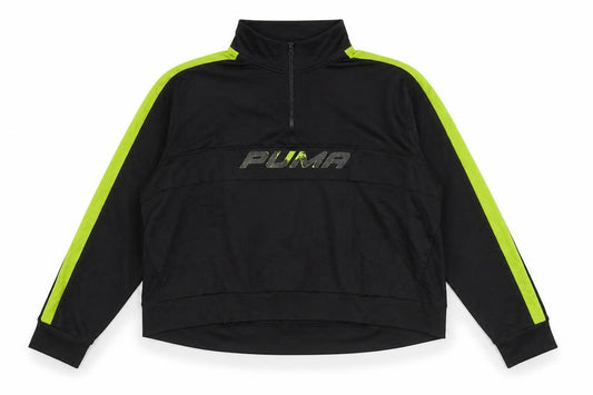 Front view of Puma Women's Black & Green 3XL 1/4 Zip Pullover Sweatshirt