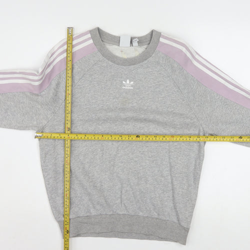 Adidas Women Grey & Lilac 3-Stripes Crew Neck Pullover Sweatshirt XS
