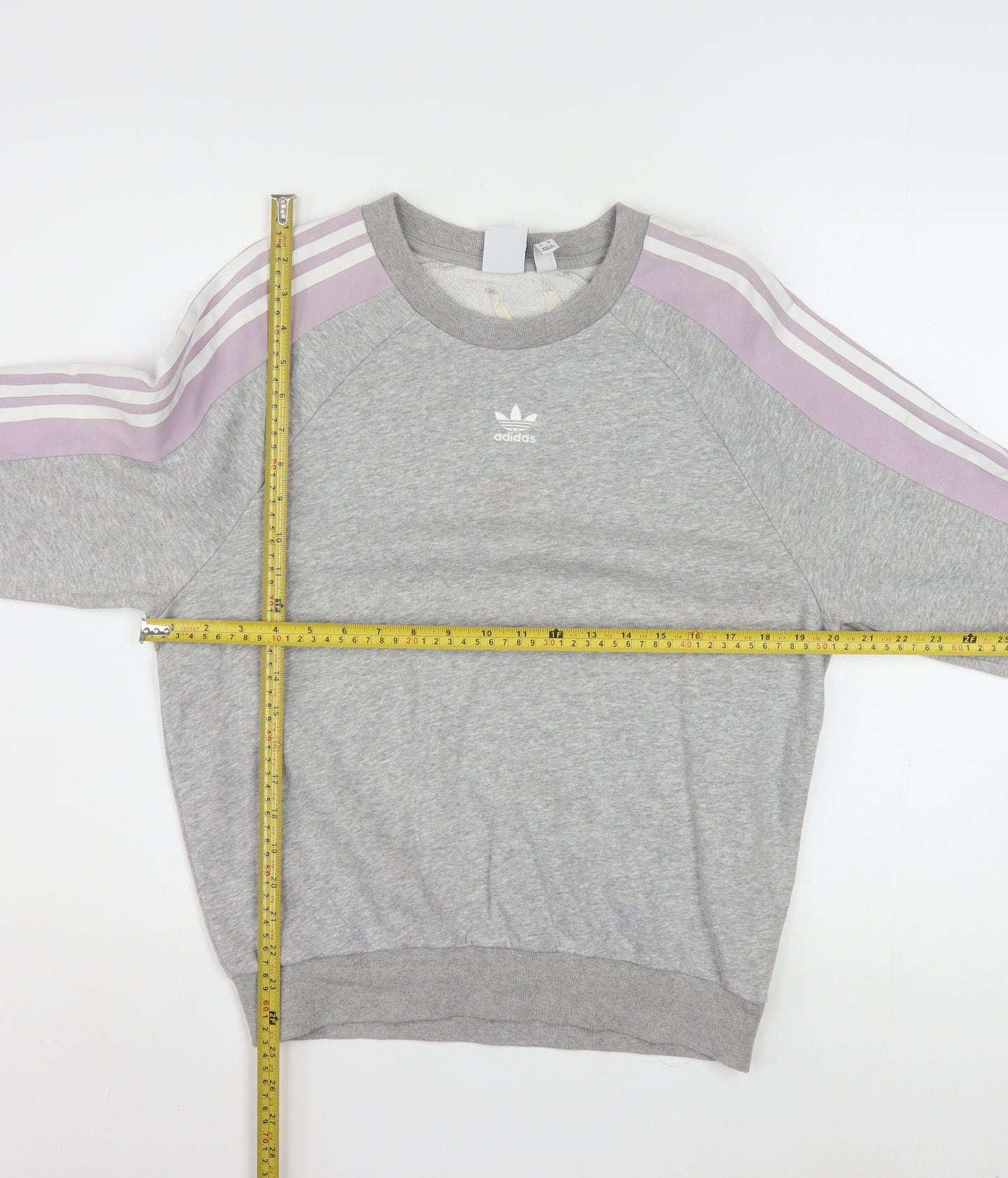 Adidas Women Grey & Lilac 3-Stripes Crew Neck Pullover Sweatshirt XS