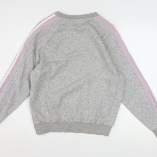 Adidas Women Grey & Lilac 3-Stripes Crew Neck Pullover Sweatshirt XS