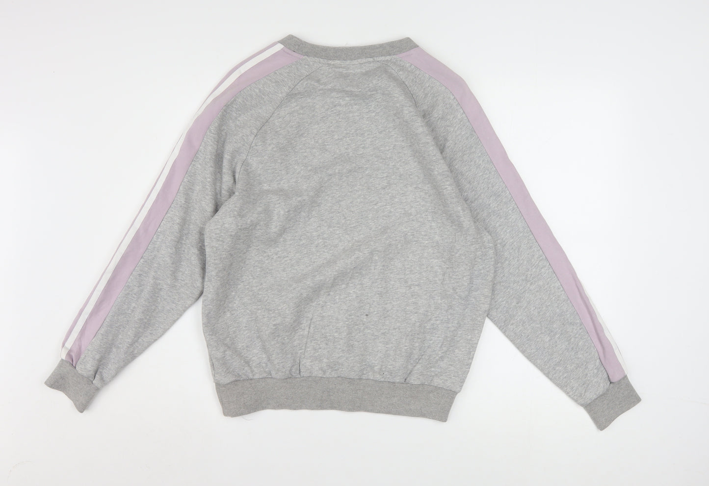Adidas Women Grey & Lilac 3-Stripes Crew Neck Pullover Sweatshirt XS