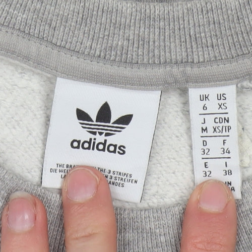 Adidas Women Grey & Lilac 3-Stripes Crew Neck Pullover Sweatshirt XS