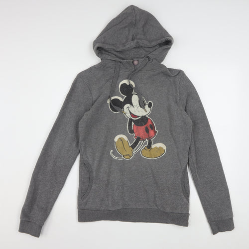 Disney Women Grey Mickey Mouse Pullover Hoodie Medium Cotton Blend
