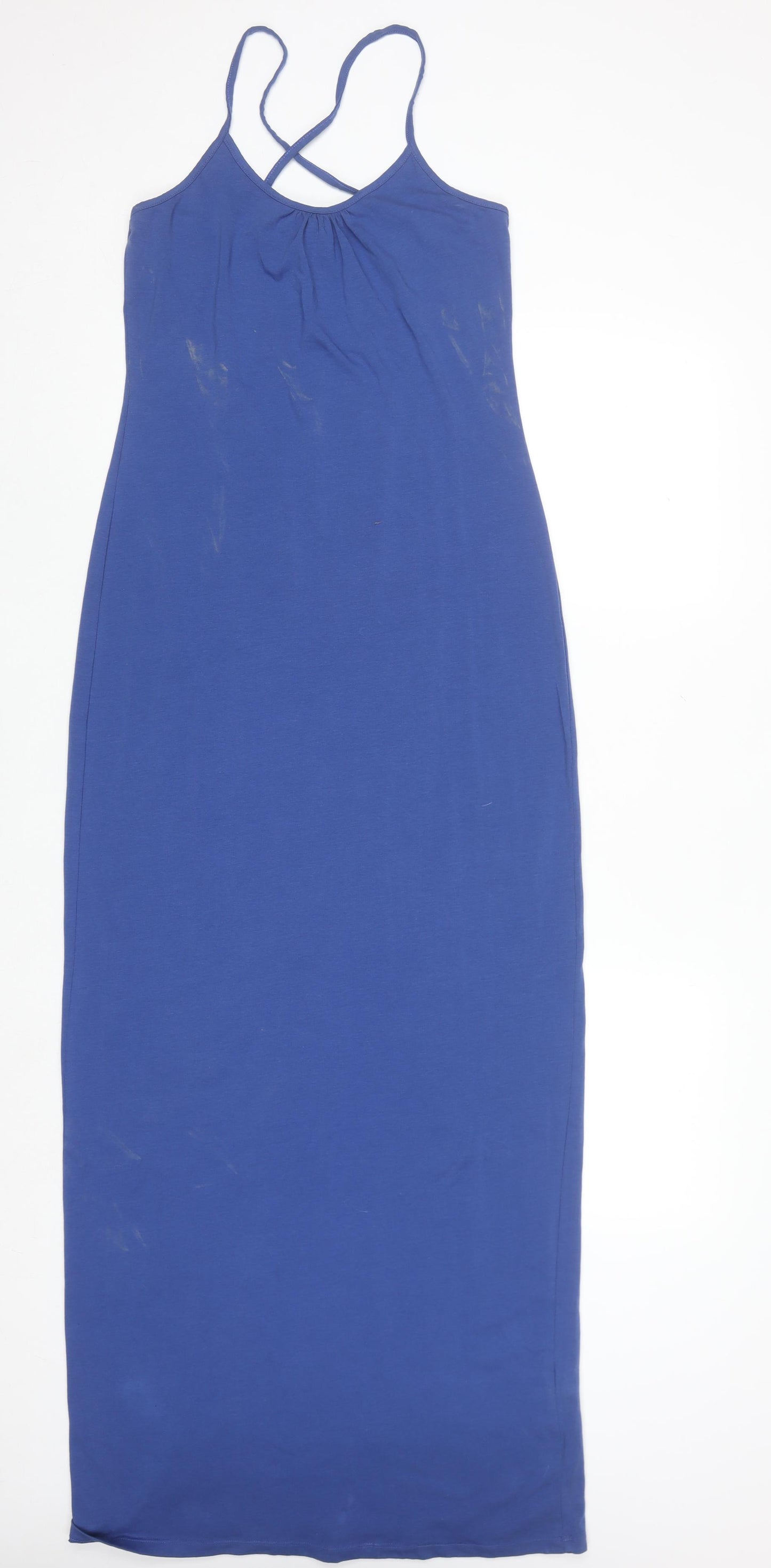 Next Women Blue Cotton Elastane Long Slip Dress Size 10