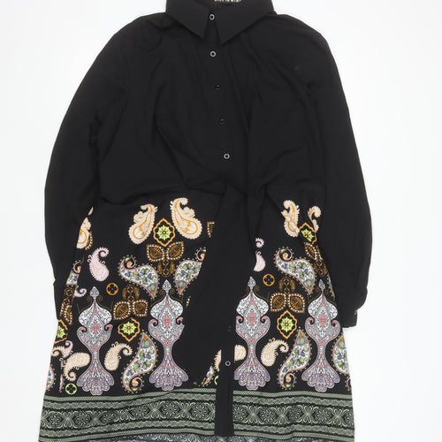Girl In Mind Women Black Paisley Shirt Dress Size 16 Long Sleeve