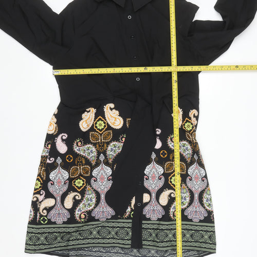 Girl In Mind Women Black Paisley Shirt Dress Size 16 Long Sleeve