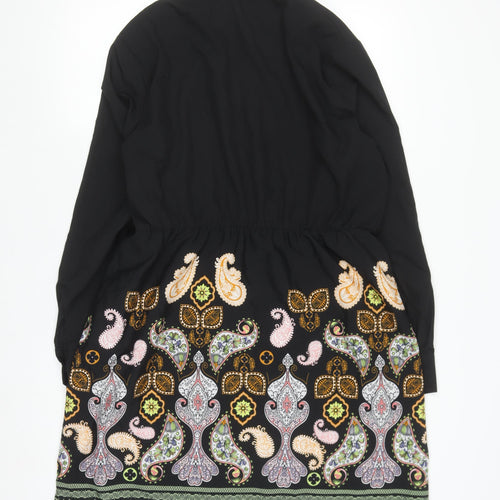Girl In Mind Women Black Paisley Shirt Dress Size 16 Long Sleeve