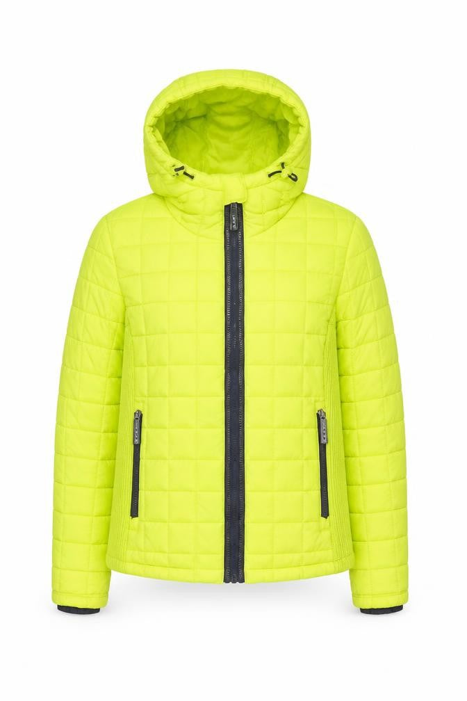 Front view of Superdry Women's Yellow Hooded Puffer Jacket, size S