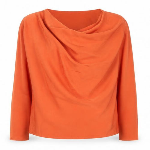 Jovonna London Women's Orange Cowl Neck Long Sleeve Blouse XS