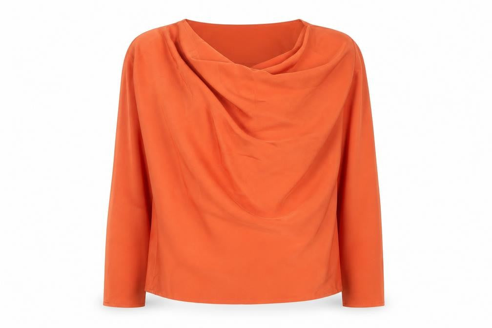 Jovonna London Women's Orange Cowl Neck Long Sleeve Blouse XS
