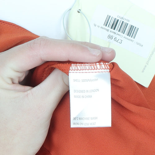 Jovonna London Women's Orange Cowl Neck Long Sleeve Blouse XS
