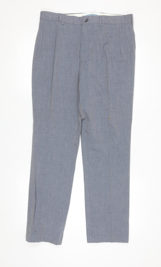 Marks and Spencer Mens Blue 32 Regular Fit Cotton Dress Pants
