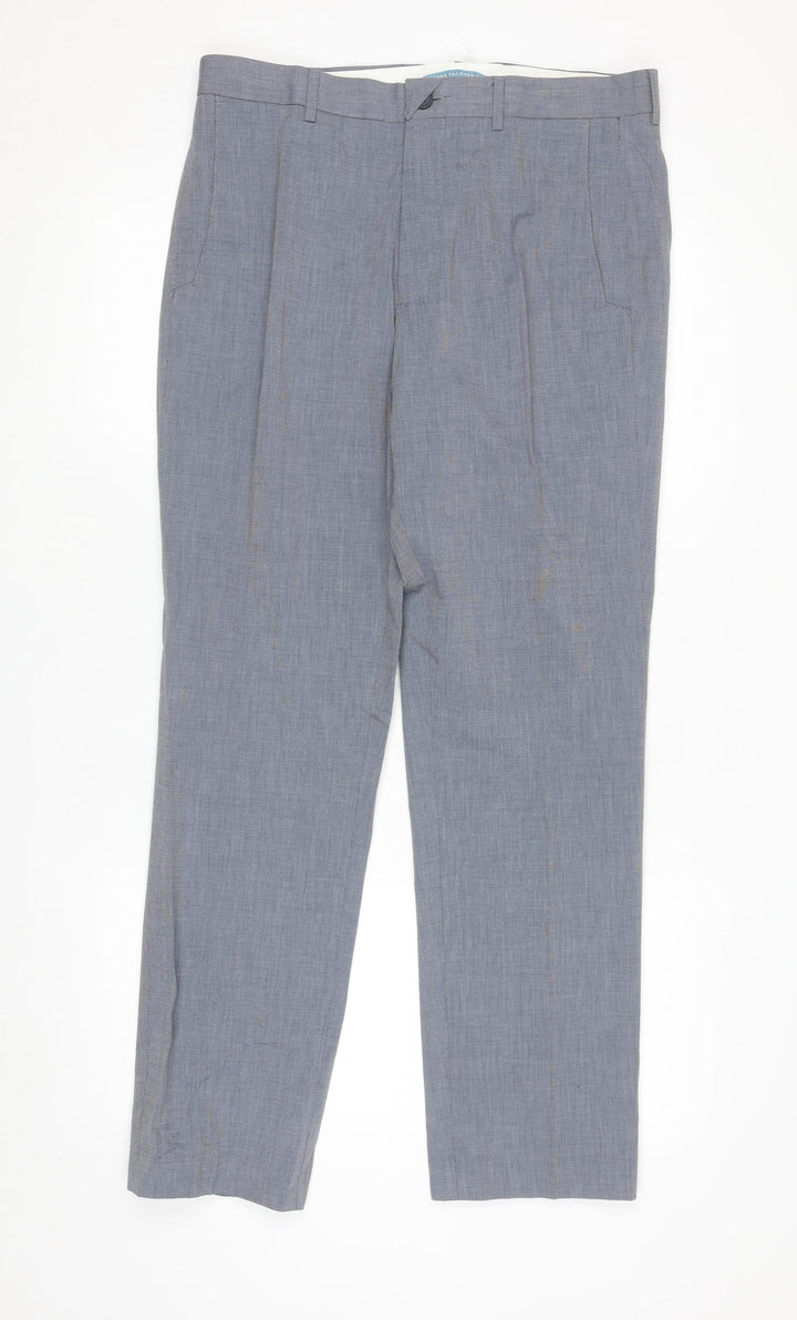 Marks and Spencer Mens Blue 32 Regular Fit Cotton Dress Pants
