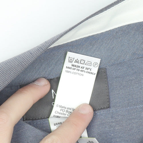 Marks and Spencer Mens Blue 32 Regular Fit Cotton Dress Pants