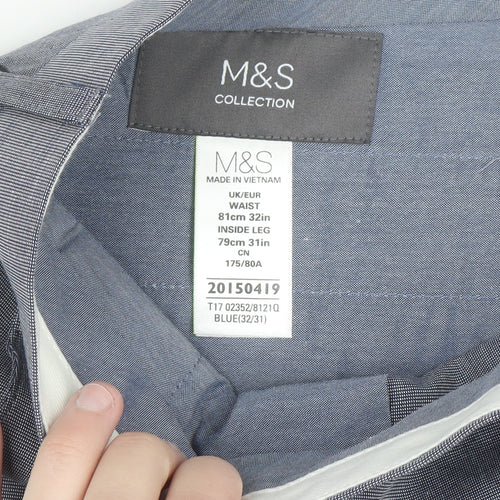 Marks and Spencer Mens Blue 32 Regular Fit Cotton Dress Pants