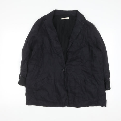 Esprit Womens Black Linen Blazer Jacket Size 16 Regular Fit