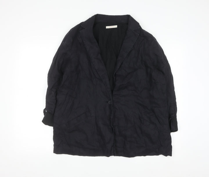 Esprit Womens Black Linen Blazer Jacket Size 16 Regular Fit