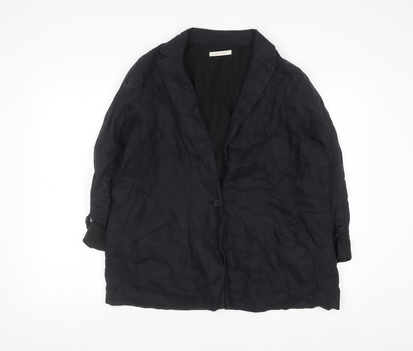 Esprit Womens Black Linen Blazer Jacket Size 16 Regular Fit