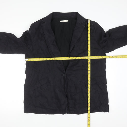 Esprit Womens Black Linen Blazer Jacket Size 16 Regular Fit