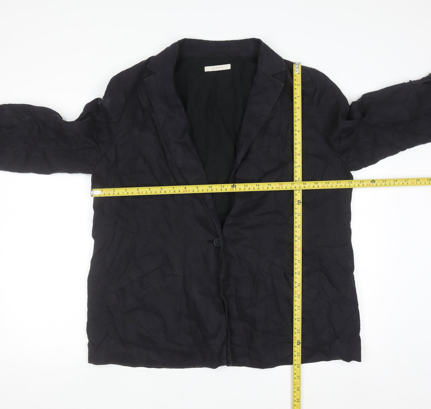 Esprit Womens Black Linen Blazer Jacket Size 16 Regular Fit