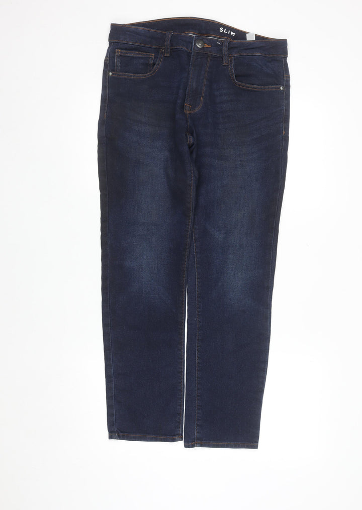 Dunnes Stores Men's Blue Slim Straight Jeans 32W 30L Dark Wash Denim