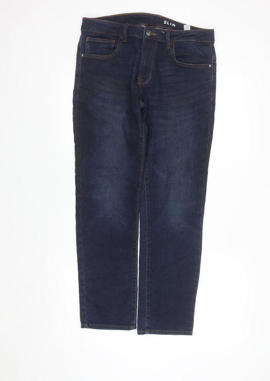 Dunnes Stores Men's Blue Slim Straight Jeans 32W 30L Dark Wash Denim