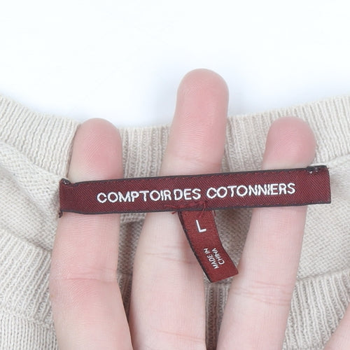 Comptoir des Cotonniers Women Beige L Crew Neck Pullover Jumper