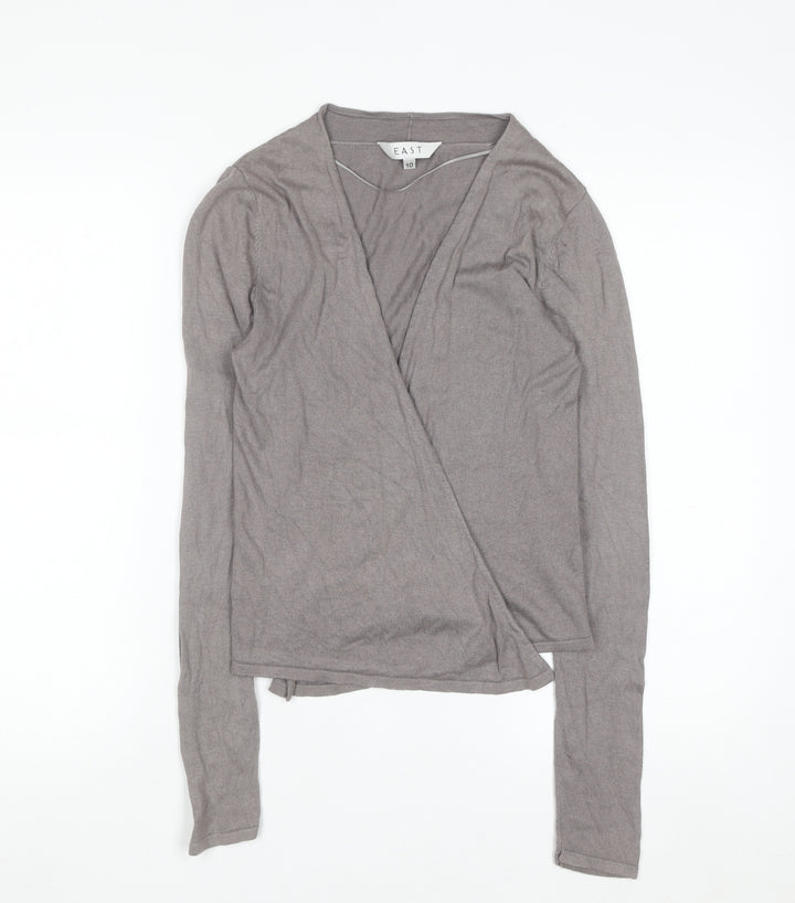 EAST Women’s Grey Wrap V-Neck Lightweight Knit Jumper Size 10