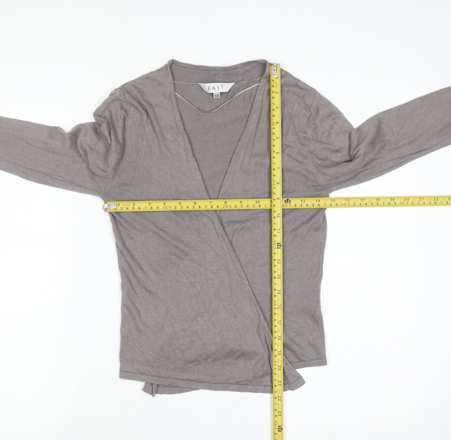 EAST Women’s Grey Wrap V-Neck Lightweight Knit Jumper Size 10