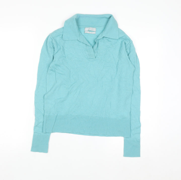 Marks and Spencer Women's Blue Merino Wool Collared Henley Jumper Size S