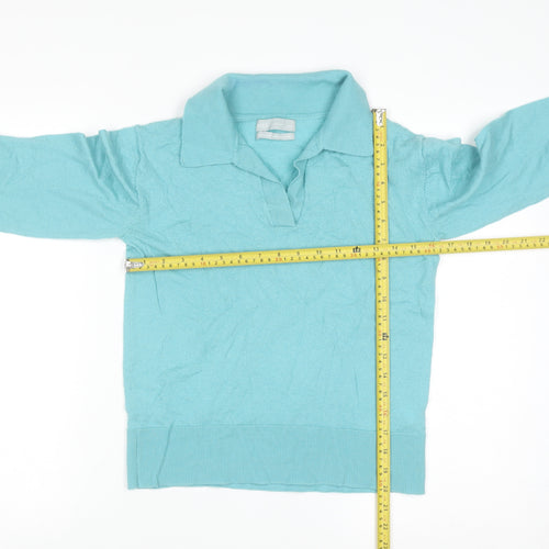 Marks and Spencer Women's Blue Merino Wool Collared Henley Jumper Size S