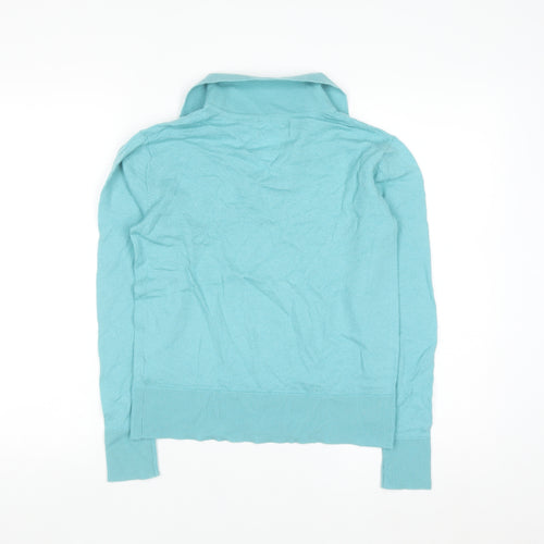 Marks and Spencer Women's Blue Merino Wool Collared Henley Jumper Size S
