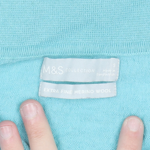 Marks and Spencer Women's Blue Merino Wool Collared Henley Jumper Size S