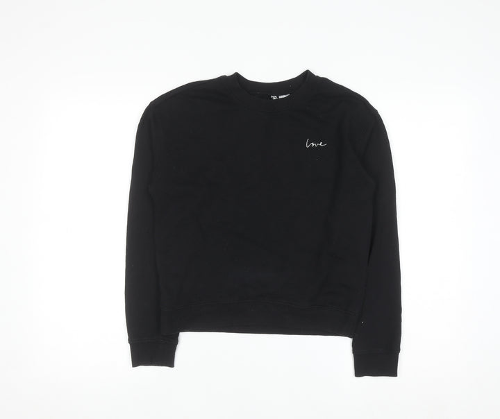 H&M Divided Women Black XS Pullover Sweatshirt with Love Embroidery