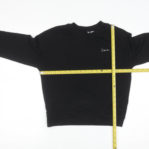 H&M Divided Women Black XS Pullover Sweatshirt with Love Embroidery