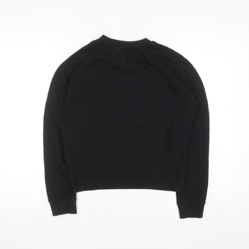 H&M Divided Women Black XS Pullover Sweatshirt with Love Embroidery