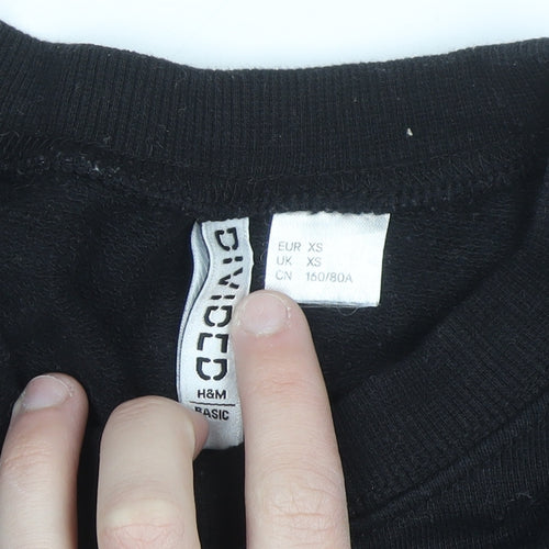 H&M Divided Women Black XS Pullover Sweatshirt with Love Embroidery