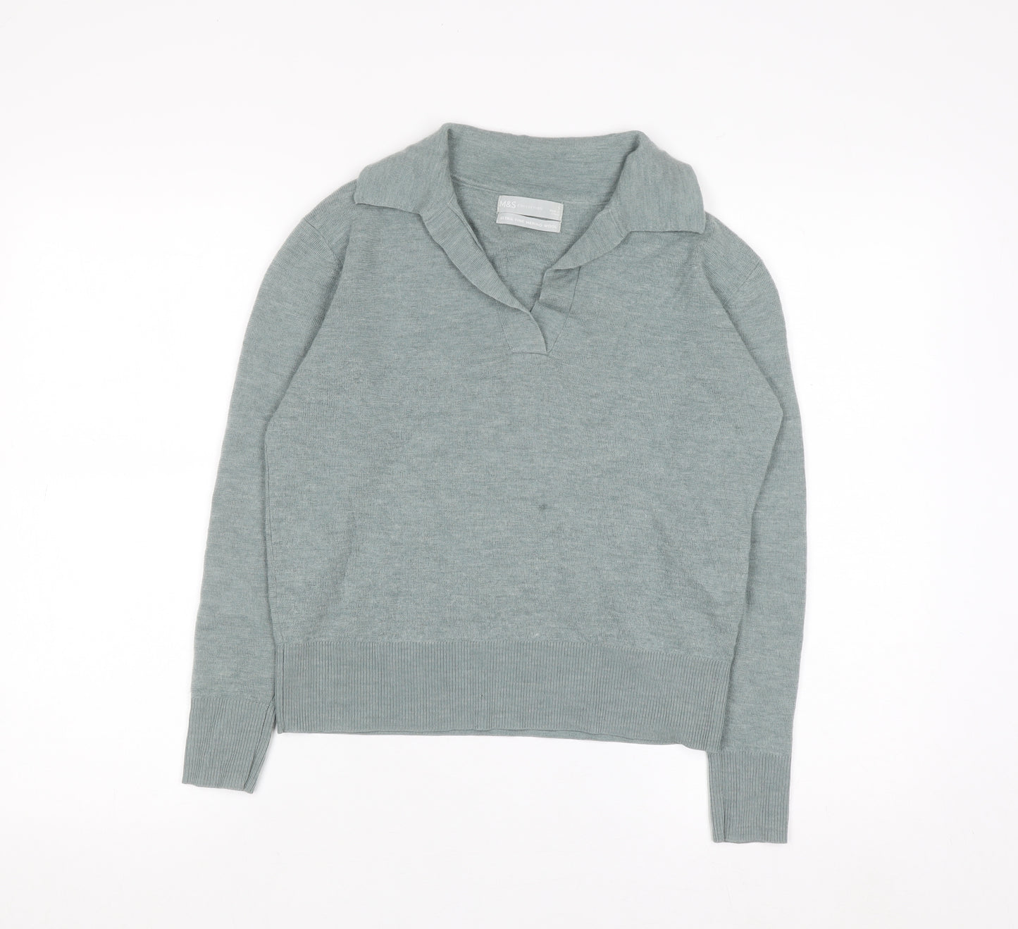 Marks and Spencer Women’s Green Merino Wool Collared Jumper Size S