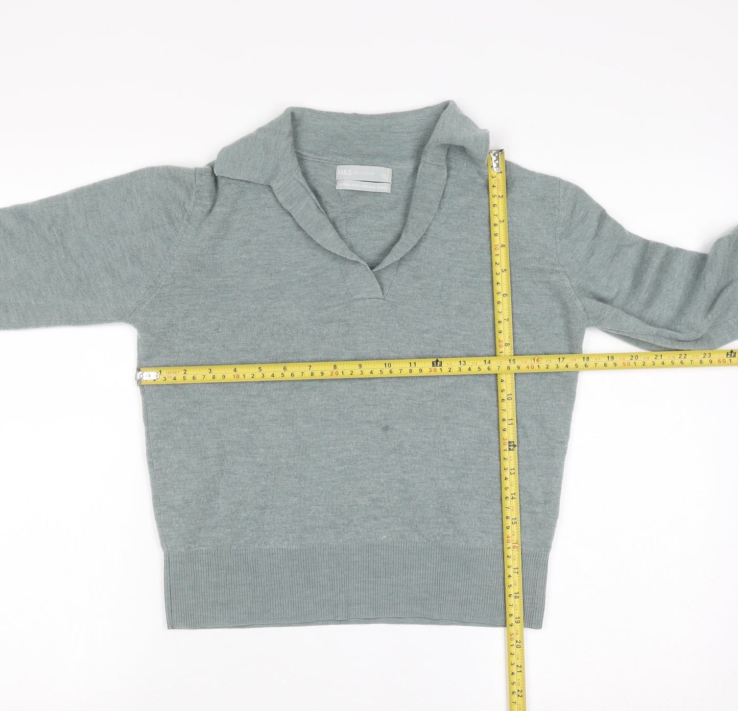Marks and Spencer Women’s Green Merino Wool Collared Jumper Size S
