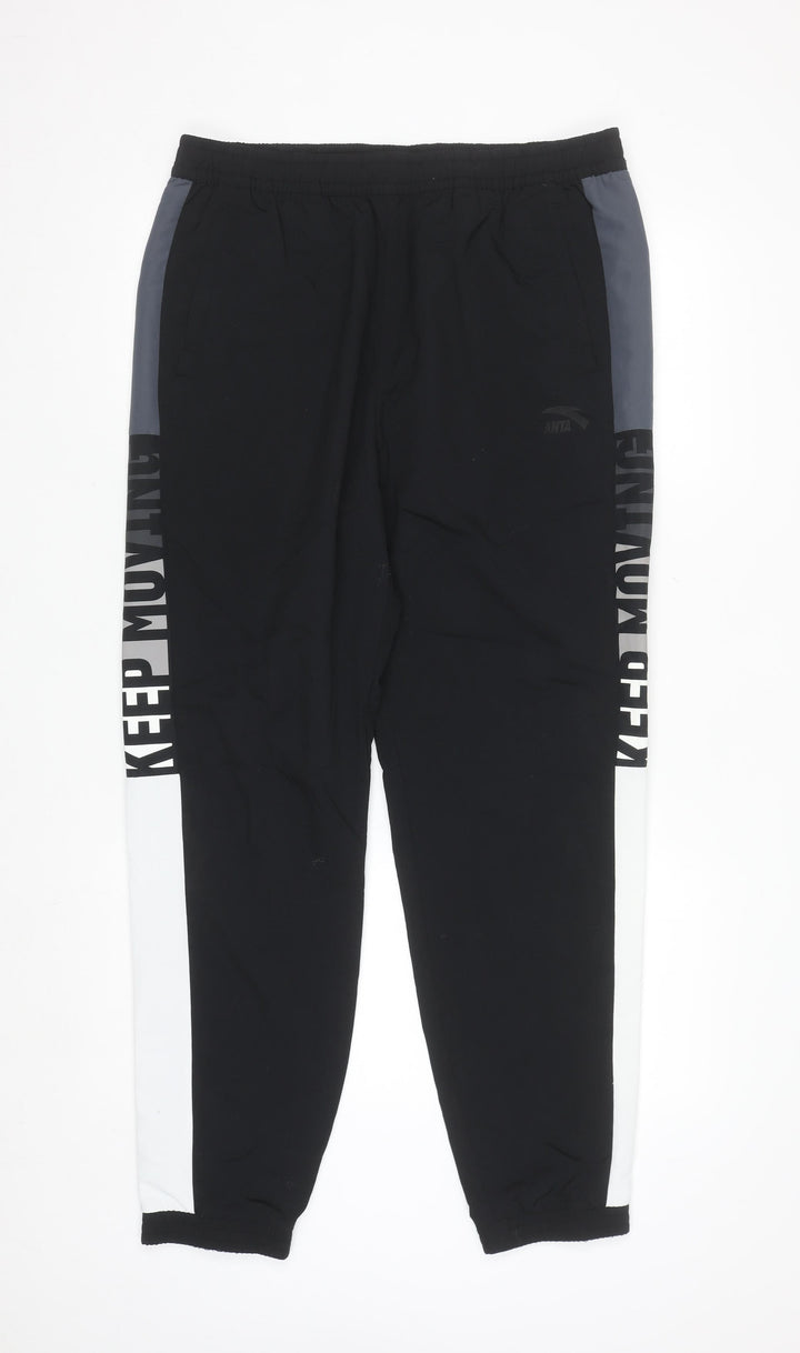Anta Men's Black 2XL Jogger Activewear Trousers with Side Stripes