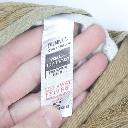 Dunnes Mens Beige Cotton Chino Trousers W34 L34 Classic Fit