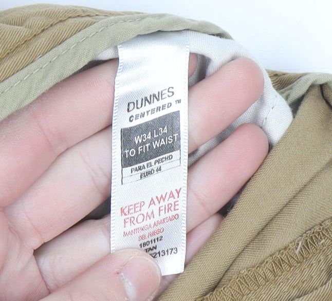 Dunnes Mens Beige Cotton Chino Trousers W34 L34 Classic Fit