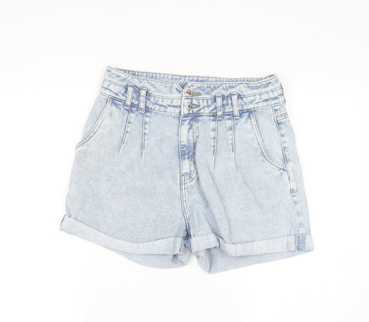 Primark Women’s Blue Paperbag Denim Shorts Size 14 High Waist
