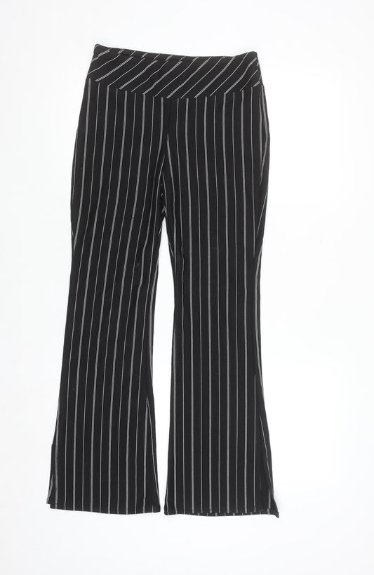 H&M Divided Women’s Black Striped Wide-Leg Trousers Size 8