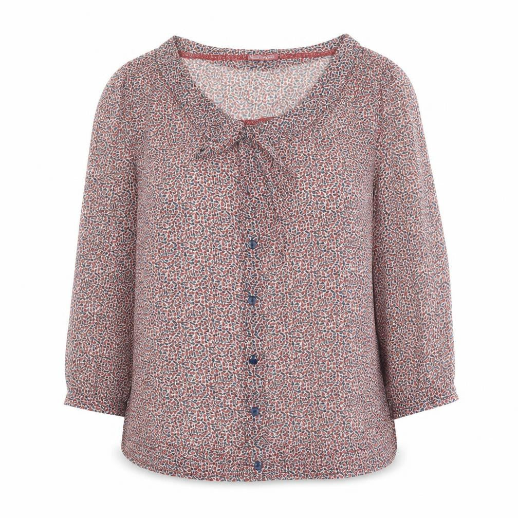 Front view of Grain de Malice women’s multicoloured floral chiffon blouse, size UK 10