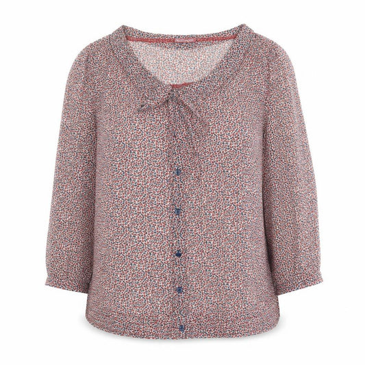 Front view of Grain de Malice women’s multicoloured floral chiffon blouse, size UK 10