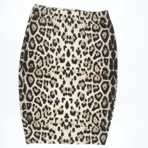 AX Paris Women Beige Leopard Print Stretch Pencil Skirt Size 14
