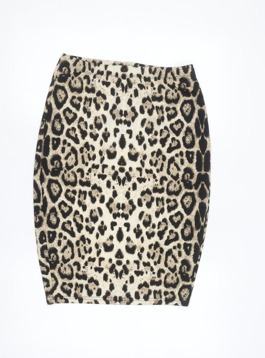 AX Paris Women Beige Leopard Print Stretch Pencil Skirt Size 14