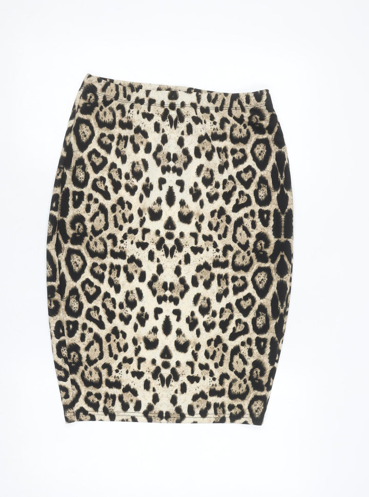 AX Paris Women Beige Leopard Print Stretch Pencil Skirt Size 14