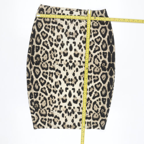 AX Paris Women Beige Leopard Print Stretch Pencil Skirt Size 14